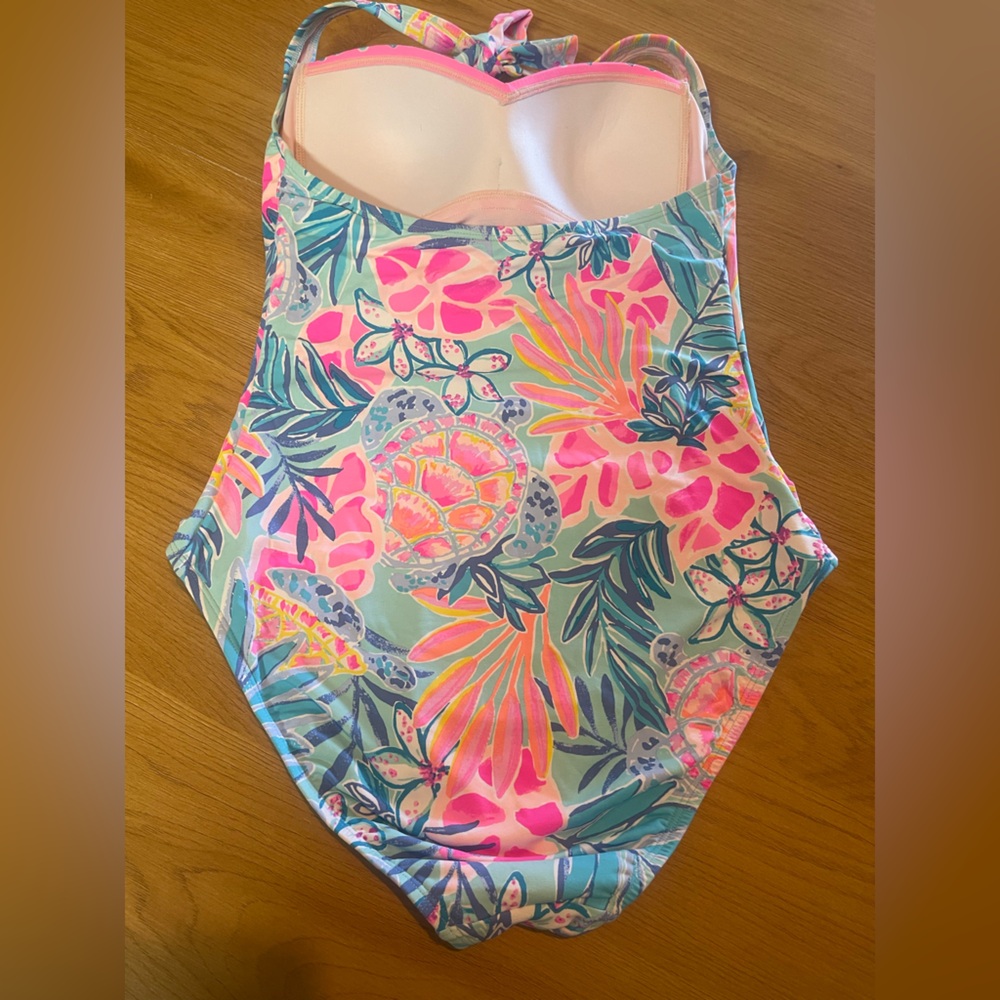 Lilly Pulitzer Tropical Floral One-Piece Swimsuit in Teal & Pink - Picture 4 of 6